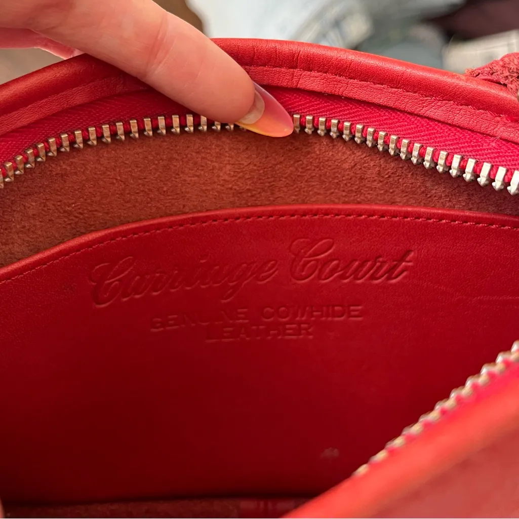 Carriage Court Cherry Red Vintage Leather Crossbody Bag Purse Small - Image 7