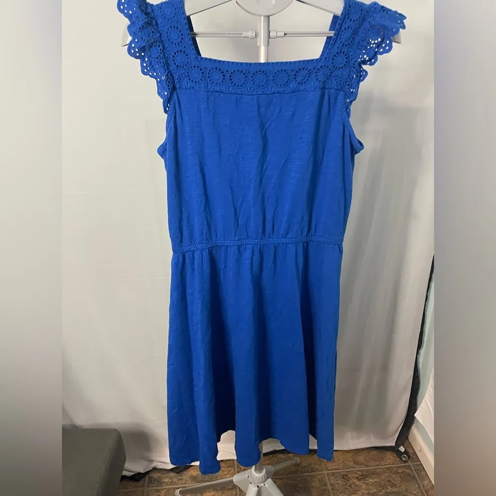 Talbots‎ eyelet slub knit fit and flare blue dress size large - Image 7