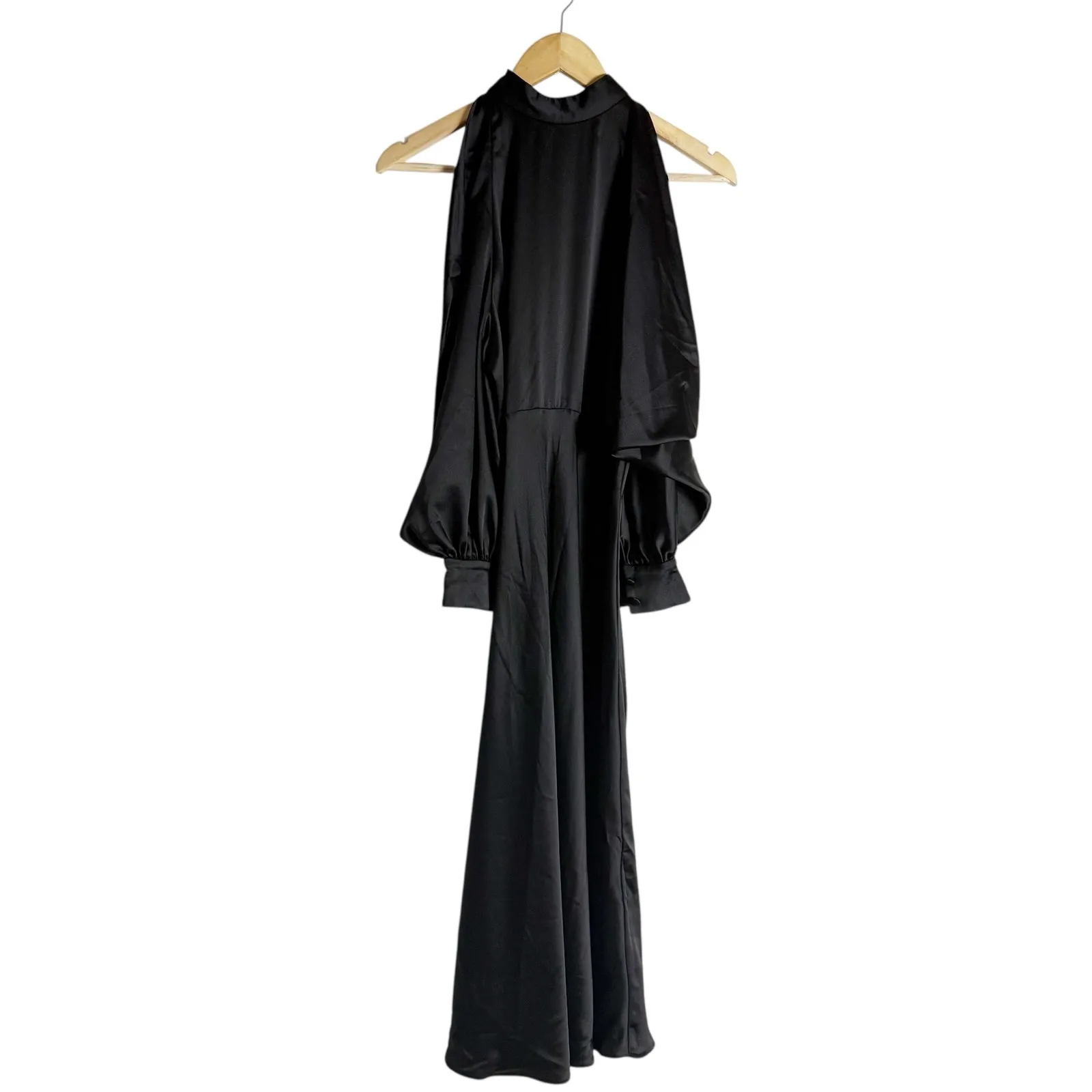 Arias New York Black Mock Neck Cold Shoulder Long Sleeve Cocktail Midi Dress 2 - Image 6