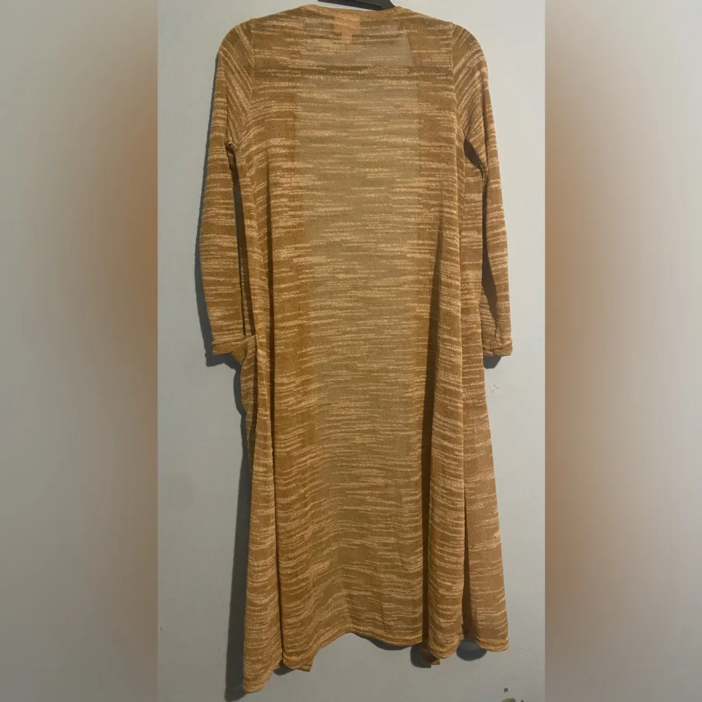 LULAROE SARAH WOMENS LONG CARDIGAN SWEATER DUSTER Mustard Yellow Pockets Size:XS - Image 4