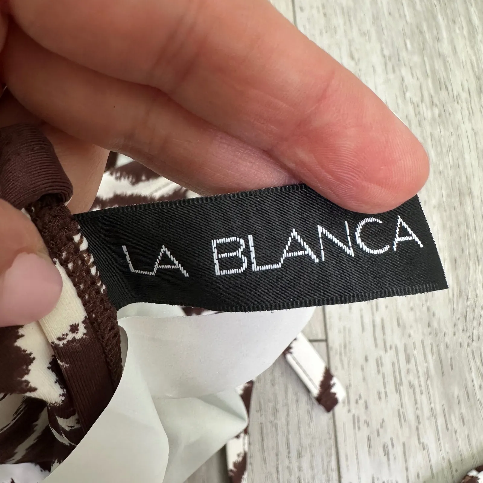 La Blanca swimsuit bikini top bottom brown cream zebra stripe animal print large - Image 8