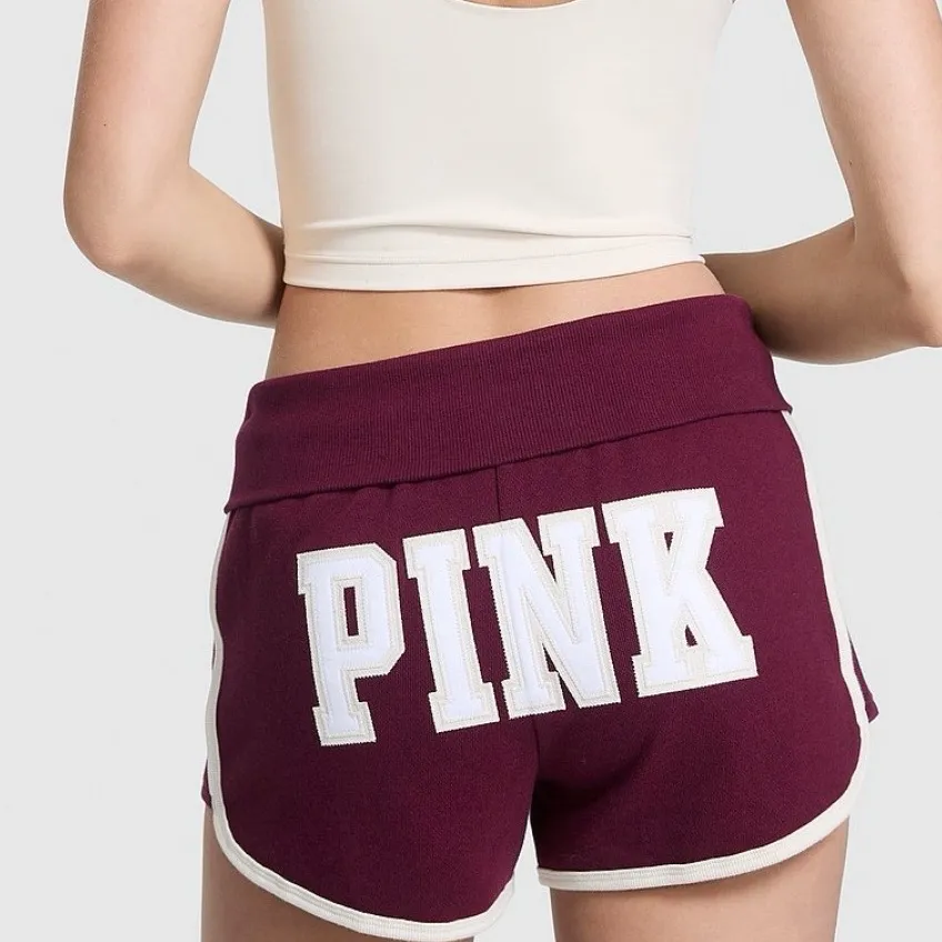 VICTORIA’S SECRET PINK Ivy Terry Foldover Shorts Wild Rose And White LARGE - Image 2