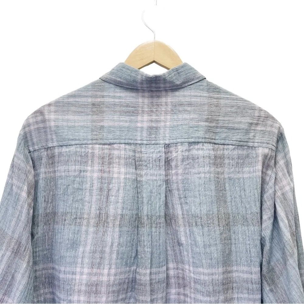 Free People Cropped Cutie Plaid Button Front Cotton Shirt Blue Gray Size Small - Image 6