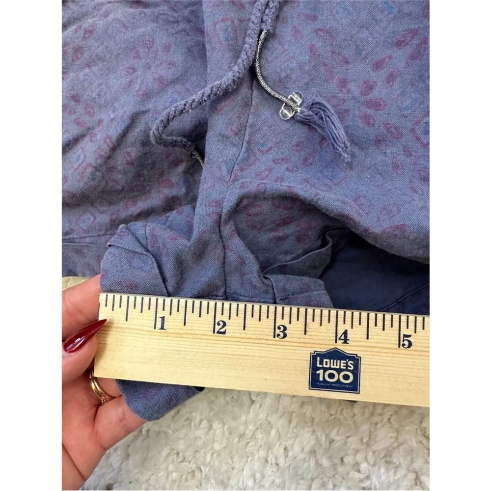 Free People Linen Romper Racerback Drawstring Waist Button Front Blue Small - Image 8