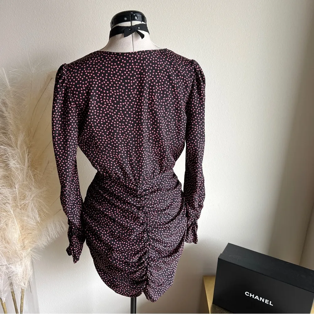 ZARA Black with Pink Hearts long sleeve draped mini dress - Image 7