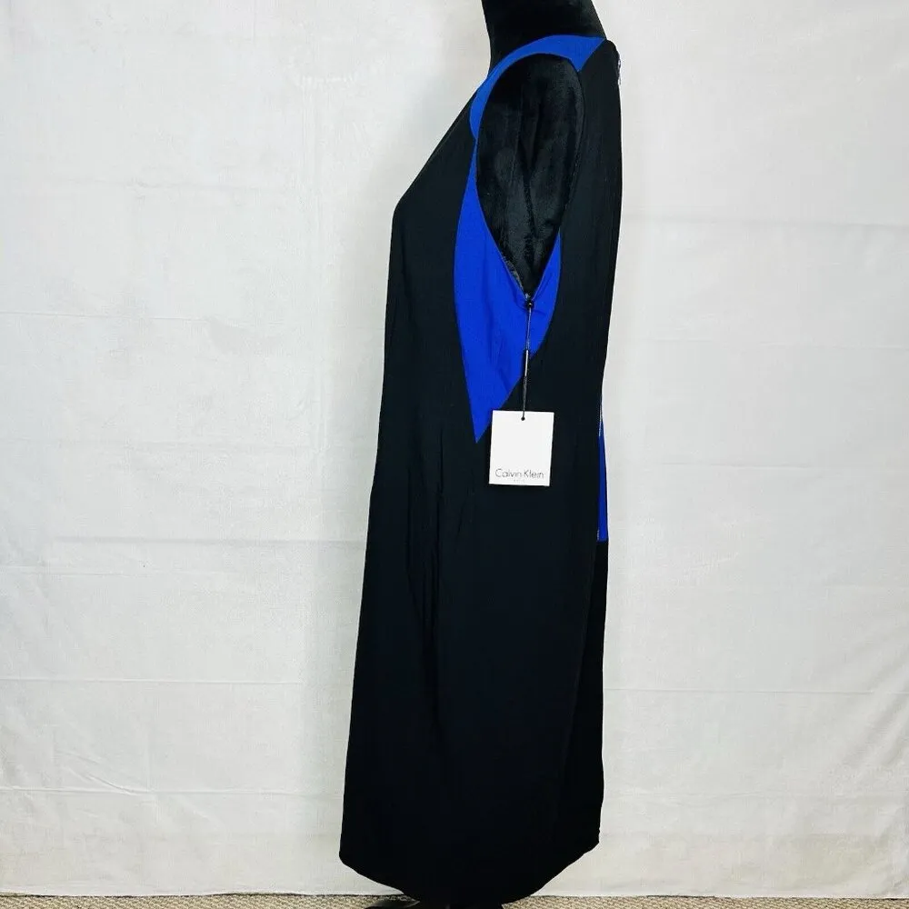 NWT Calvin Klein Womens Blue Black Round Neck Sleeveless Sheath Dress Size 14 - Image 4