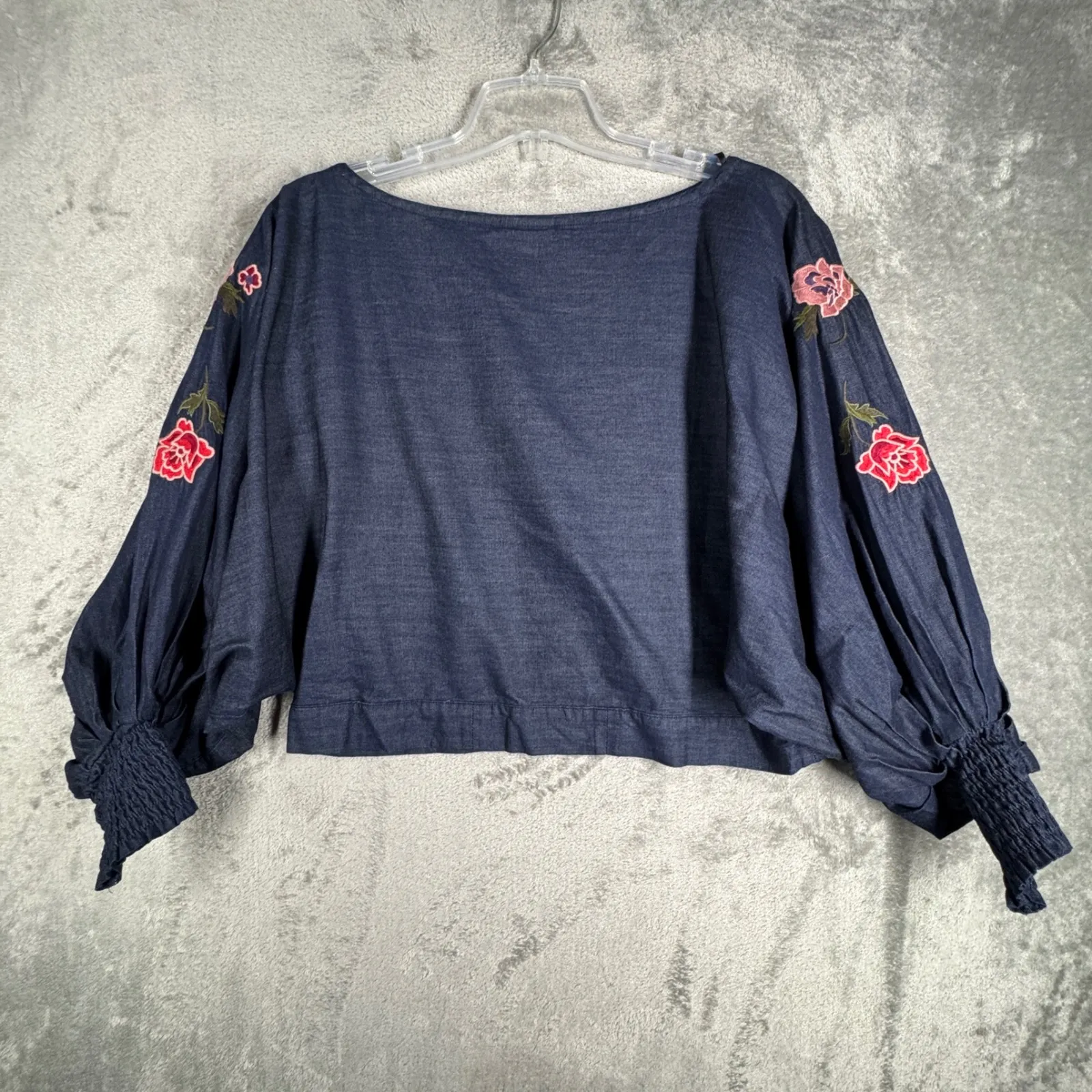 Nanette LaPore Shirt Blue Embroidered Floral‎ Flowers Blouse Boho Chic Large - Image 3