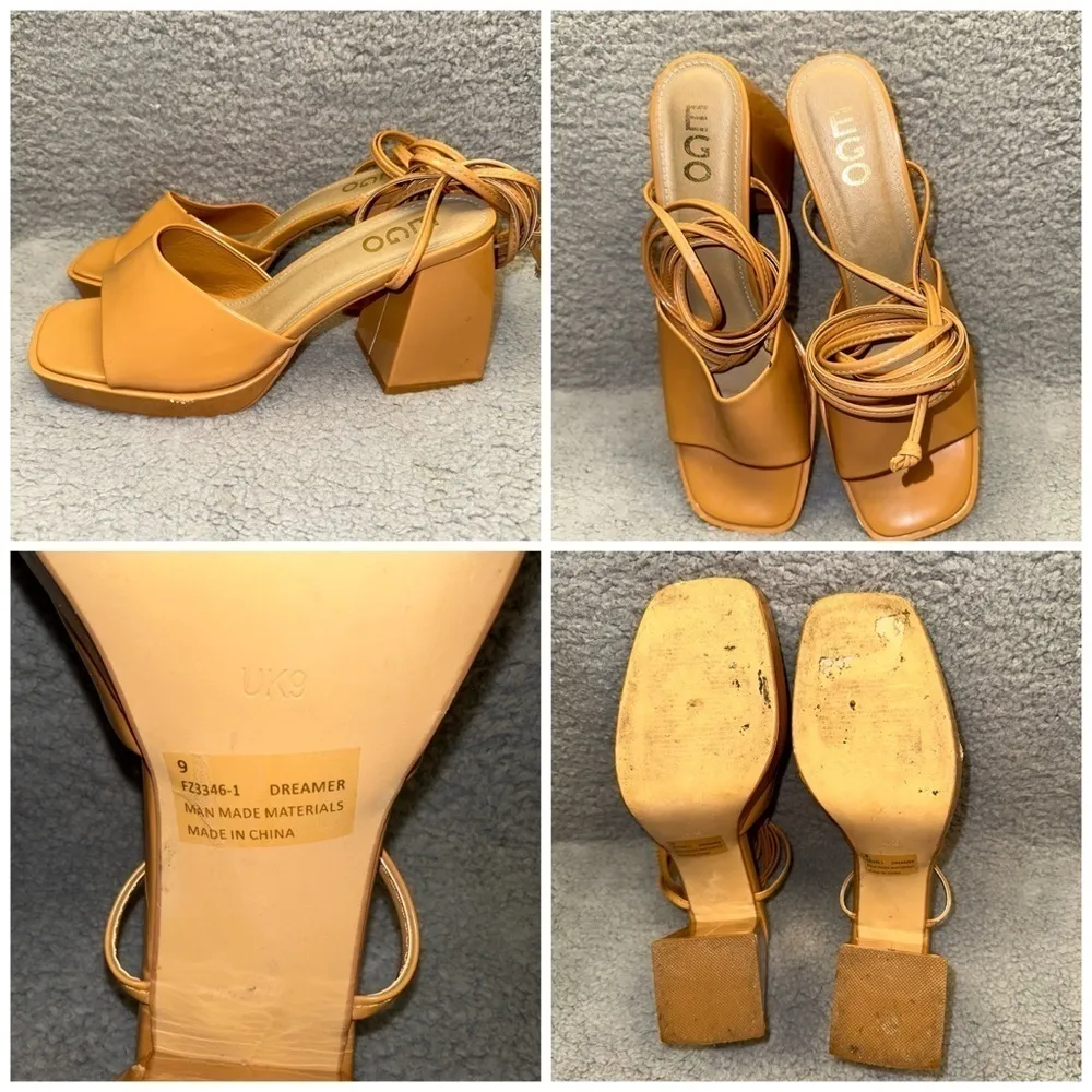 Ego Women's Shoes Beige Size 9 Faux Leather Dreamer Block Heel Ankle Tie Sandals - Image 2