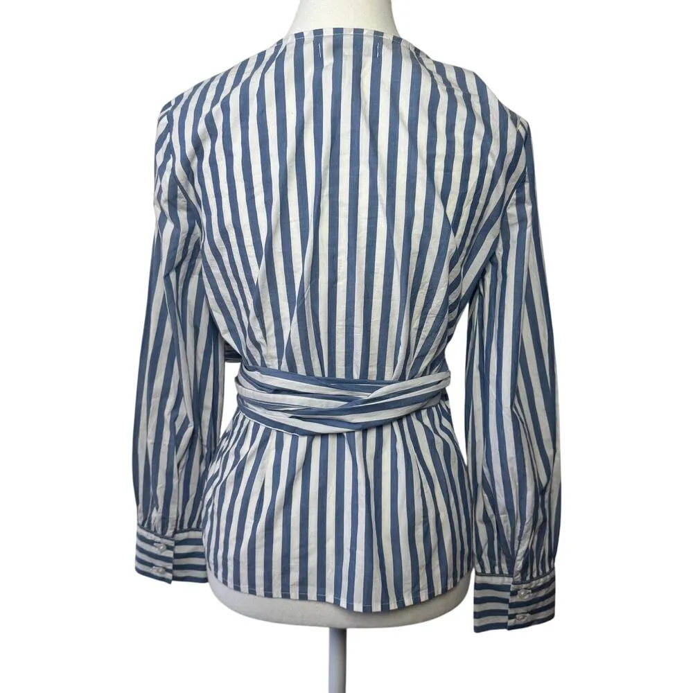 Madewell Top Women S Cuffed-Sleeve Wrap Blouse in Stripe Blue White Clean Girl - Image 2