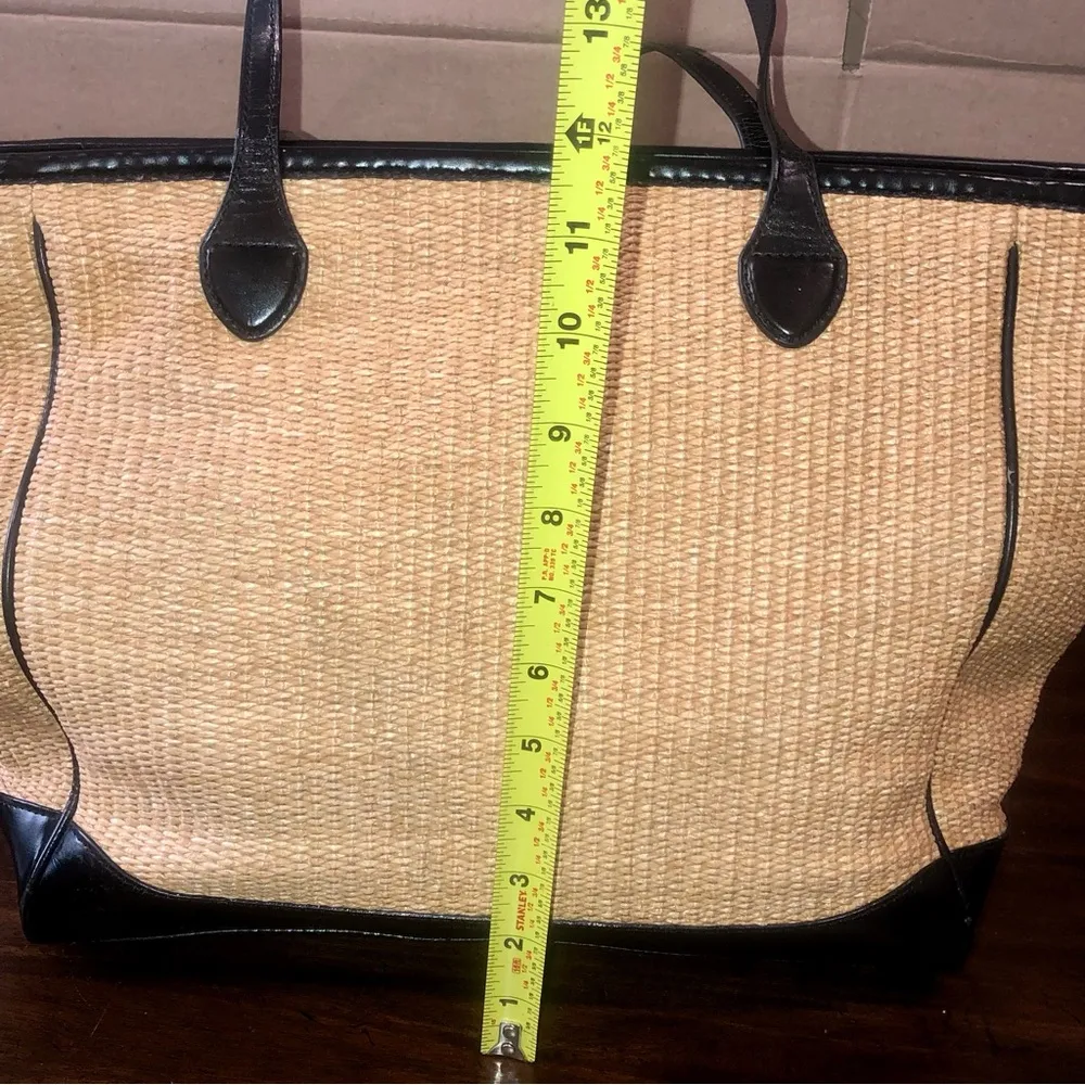 RALPH LAUREN Top Zipper Closure Black Handle Wicker Shoulder Bag with Storage - Image 8