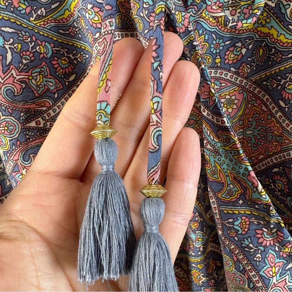 Boemo Wrap Top Shirt Blouse Festival Hippie Boho Bohemian Pink Medium Paisley - Image 5