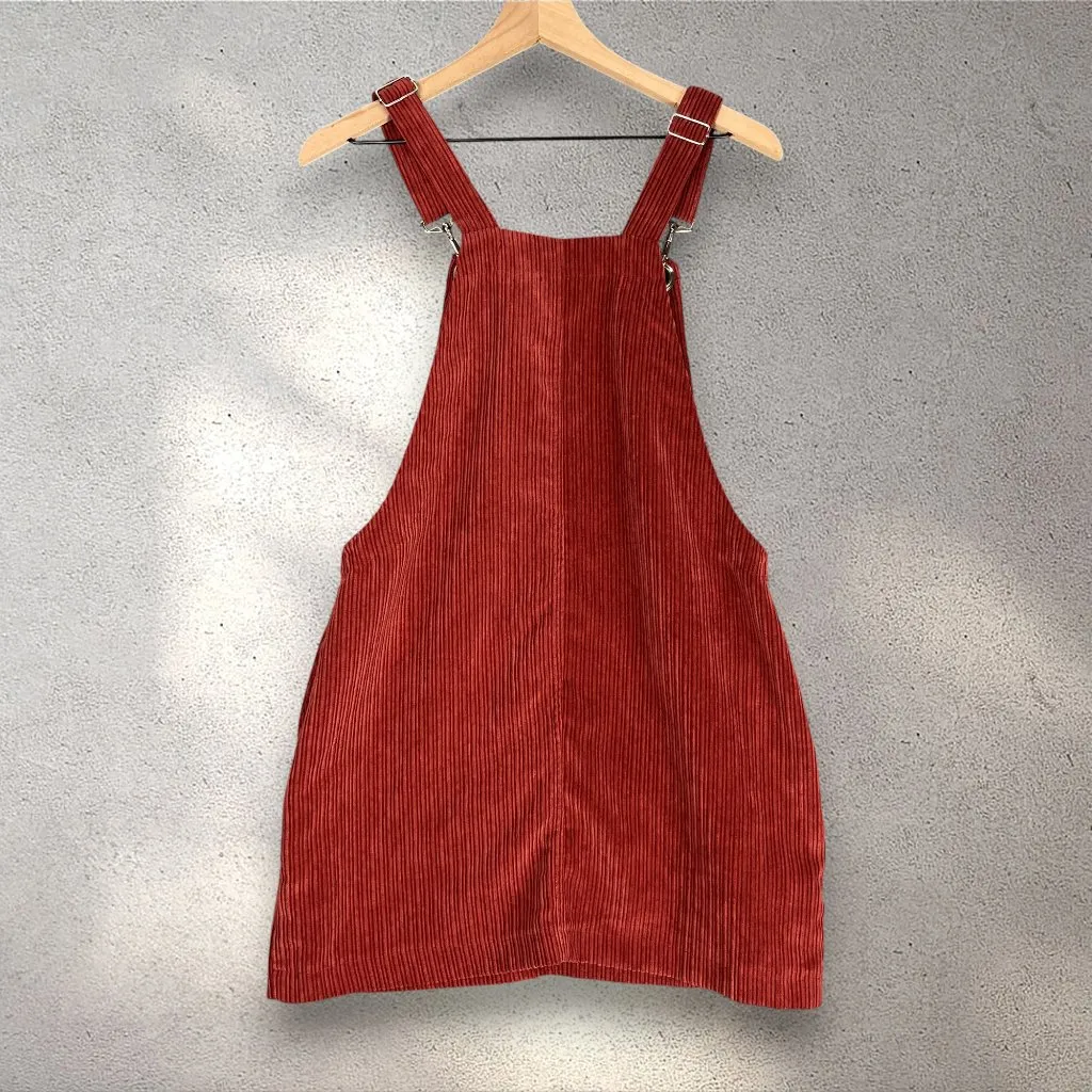 HOT KISS Red Corduroy Overall Dress Juniors' 7 Y2K Academia Preppy Buckle Mini - Image 4