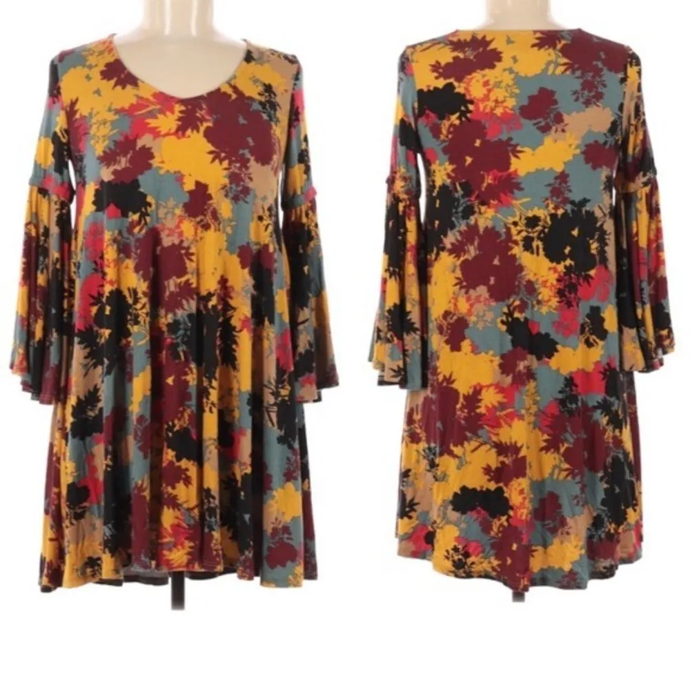 Rachel Pally Dark Foliage Golden Bell Sleeve V-Neck Mini Dress Size Small - Image 8