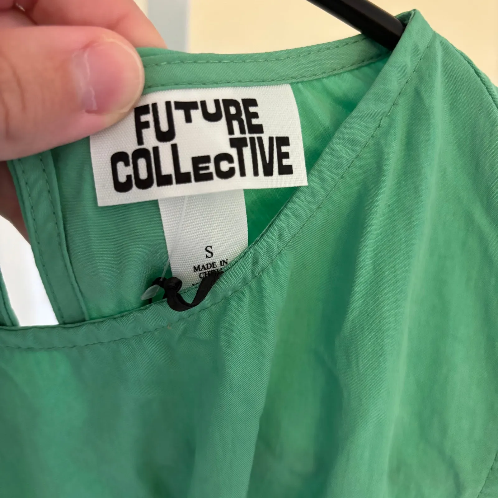 Future Collective NWT Women's Flutter Asymmetrical Ruffle Midi Dress Green S - Image 3