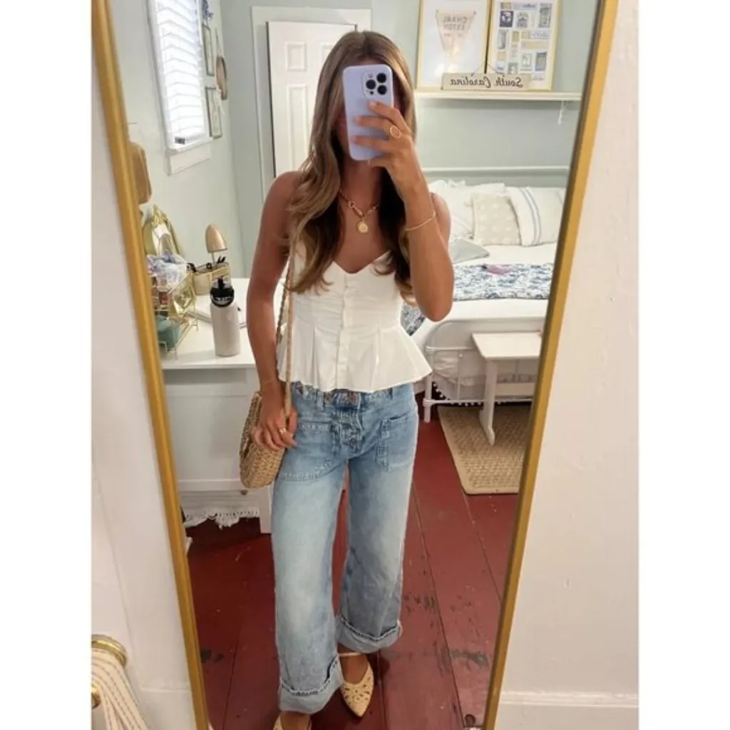 FREE PEOPLE We the Free Palmer Cuffed Baggy Jeans Wash La La Land Size US 27 NWT - Image 14