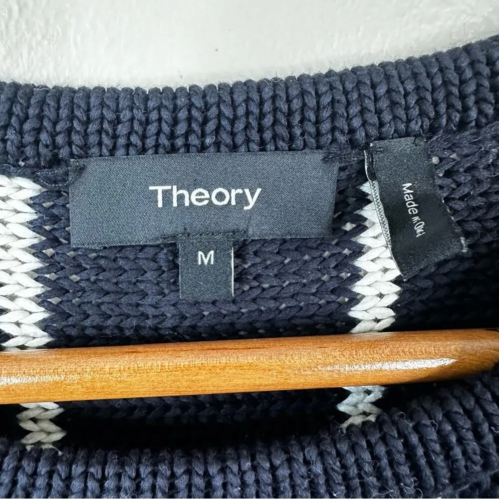 Theory Emmeris Ibisco Sweater Womens M Navy Striped Cotton Knit Short Sleeve Top - Image 6