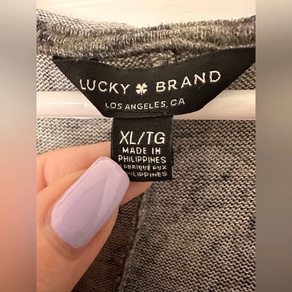 Lucky Brand Open Front Hooded Cardigan Grey Green Leopard print sweater - Image 5