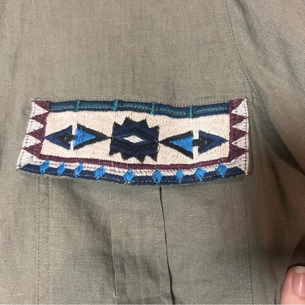 Rails Kona Button Up Shirt Linen Blend Sage Green Inca Embroidery Size XS - Image 6