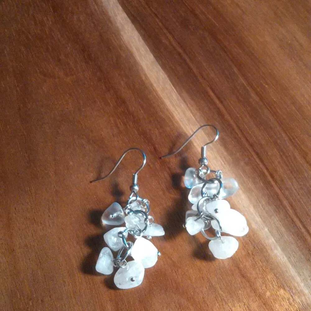 Clear Quartz Stainless Steel Dangle Earrings - Image 3