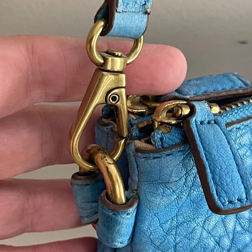 Memoir Pebbled Leather Sky Blue Crossbody Bag Turquoise Purse Coastal - Image 11