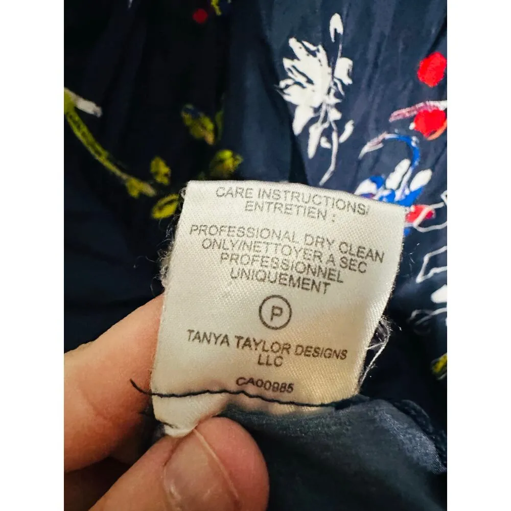 TANYA TAYLOR Navy Printed Floral Button Up Collared Aliciana Shirt Dress Size 14 - Image 11