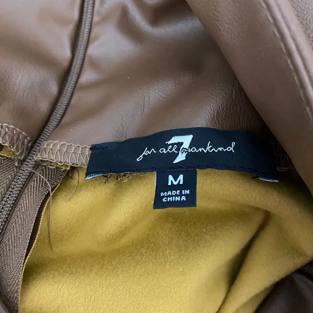 7 for All Mankind Asymmetrical Hem Faux leather Midi Skirt Brown/Tan Size Medium - Image 4