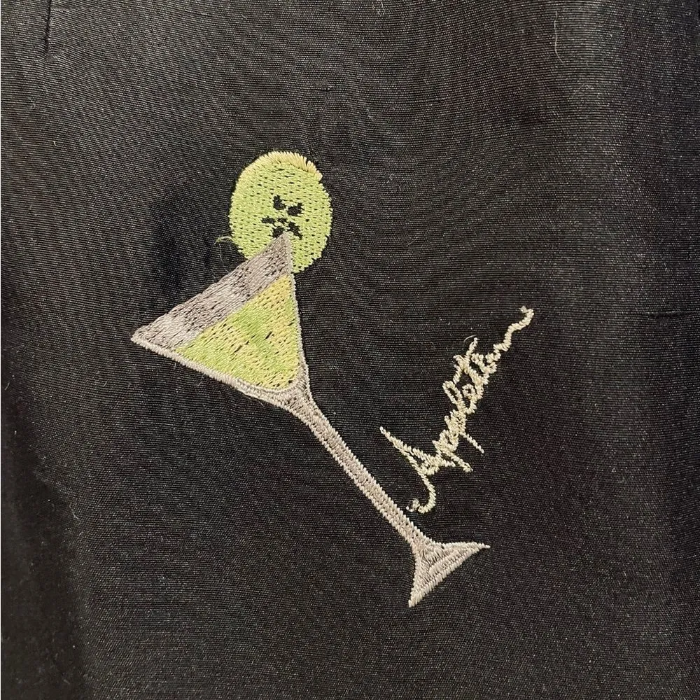 SLB Vintage Silk Embroidered Martini Cocktail Party Novelty Cropped Trousers Size 10 - Image 2