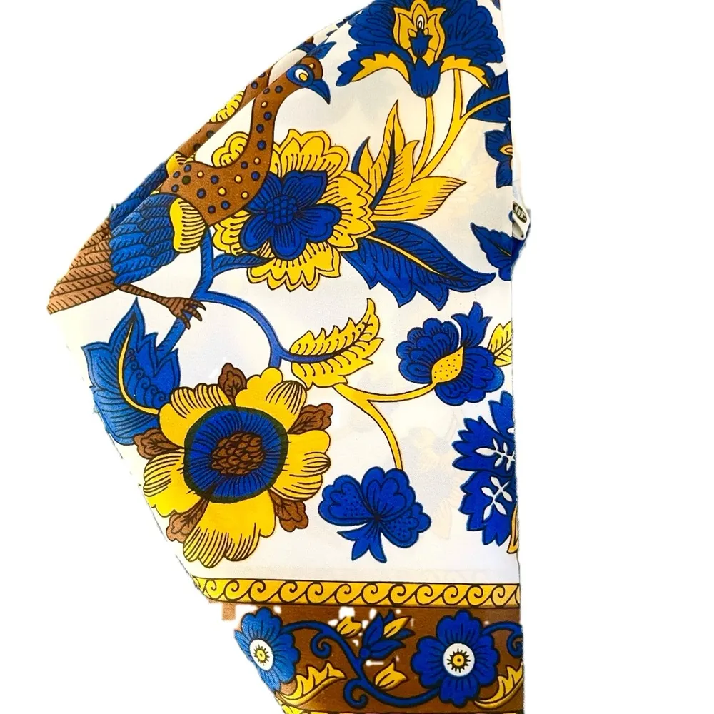 Vintage 70s Peacock Scarf by Nasharr Freres Blue - Image 3