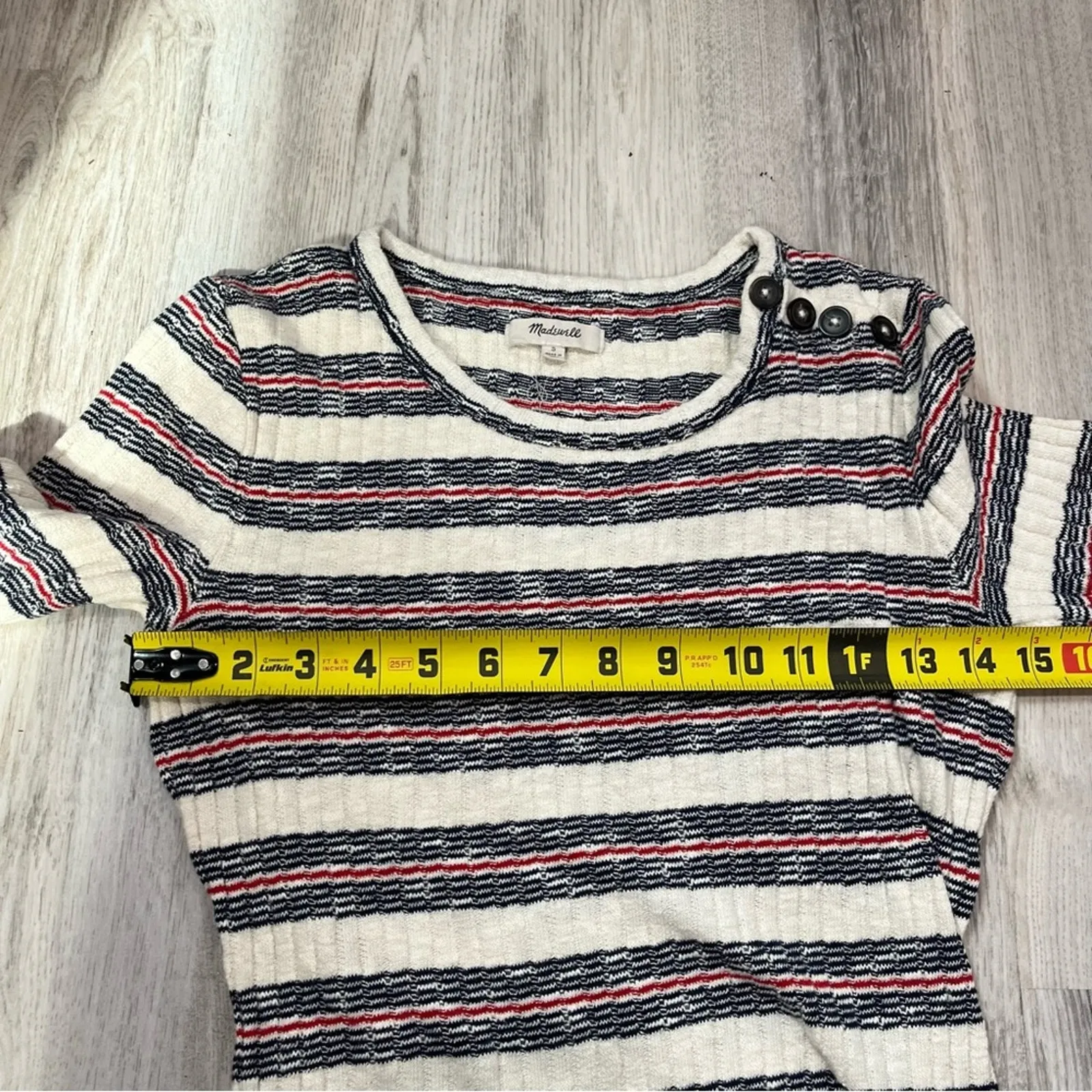Madewell Ribbed Lawton Dress Blue and Red Striped with Buttons Bodycon Sweater S - Image 7