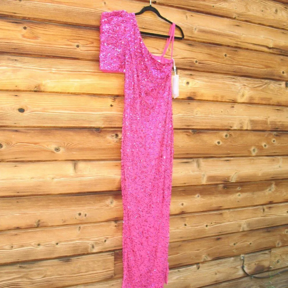 Mac Duggal 10912 Womens Pink EMBELLISHED PUFF ONE SHOULDER COLUMN GOWN - Image 9