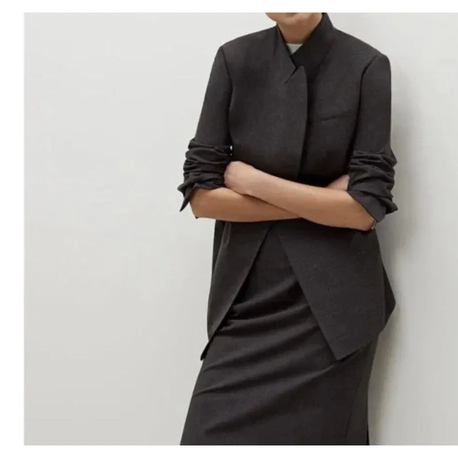 MM. LaFleur NWT Oliver Gray Melange Large Wool Angled Open Front Blazer Women's - Image 2