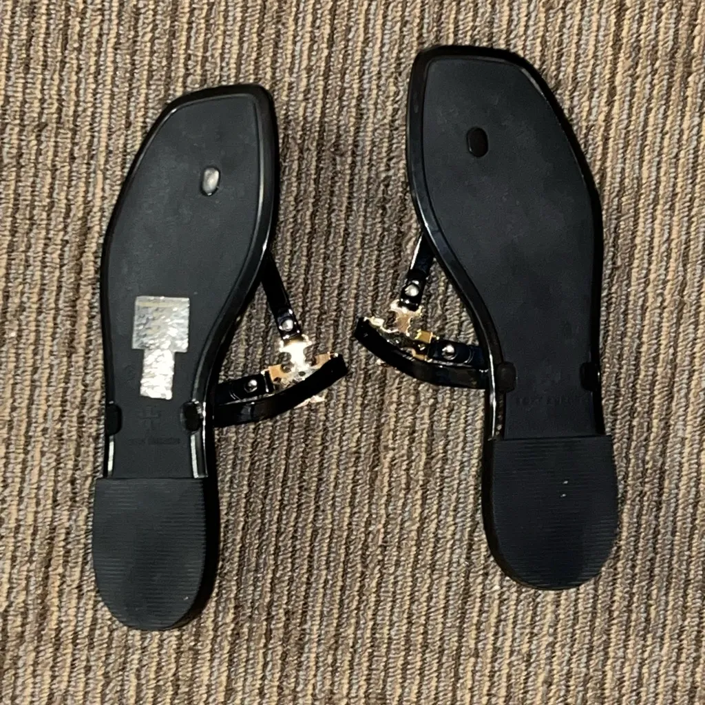 Tory Burch Black and Gold Sandals - Image 5
