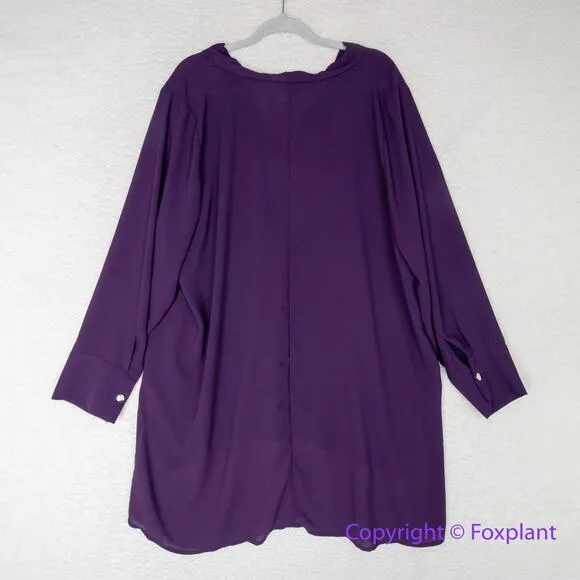 New! Eloquii‎  Purple Plum Long Tunic Hi Low Sheer V-Neck, Women's  Plus Size 22 - Image 7