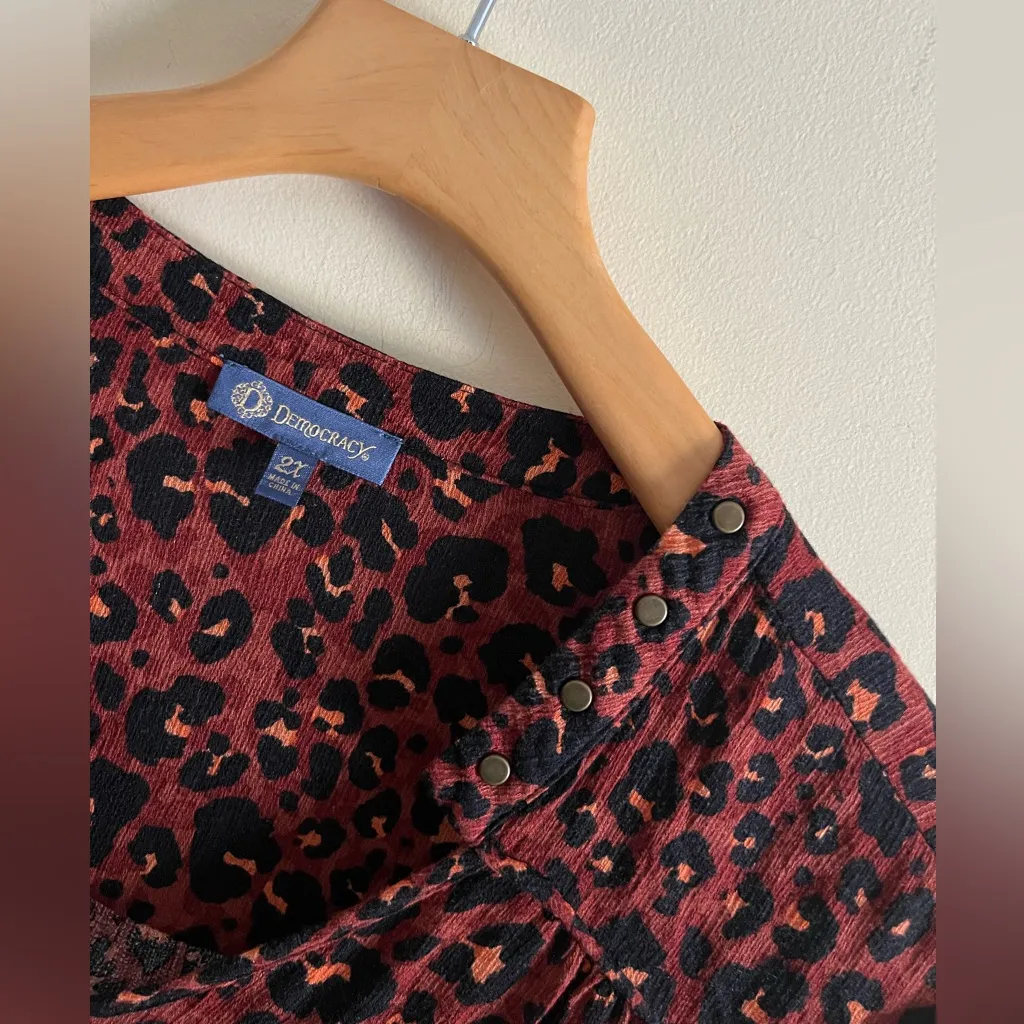 Democracy long sleeve leopard print pullover rayon boho blouse plus womens‎ 2x - Image 3