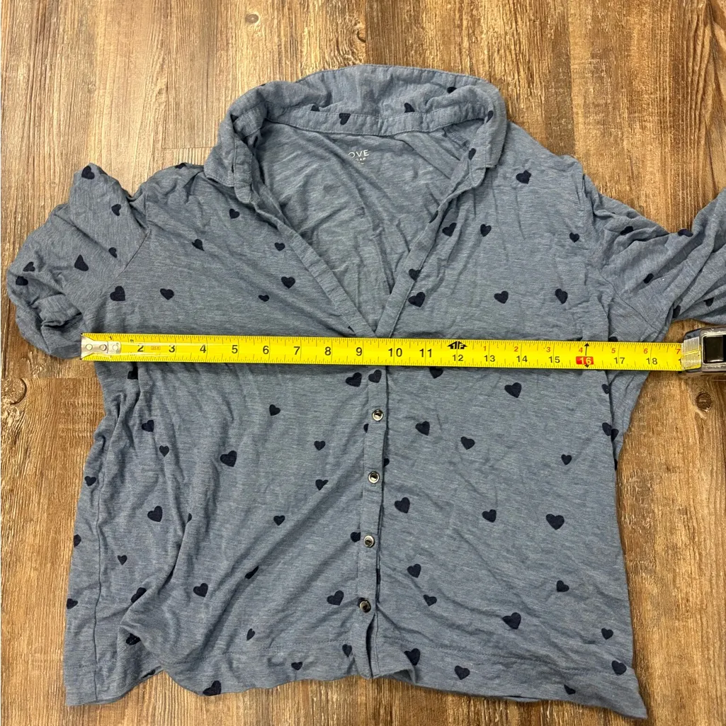 Love by Gap Blue Heart Loungewear Button Down Pajama Top Valentine’s Day Cozy M Size M - Image 6