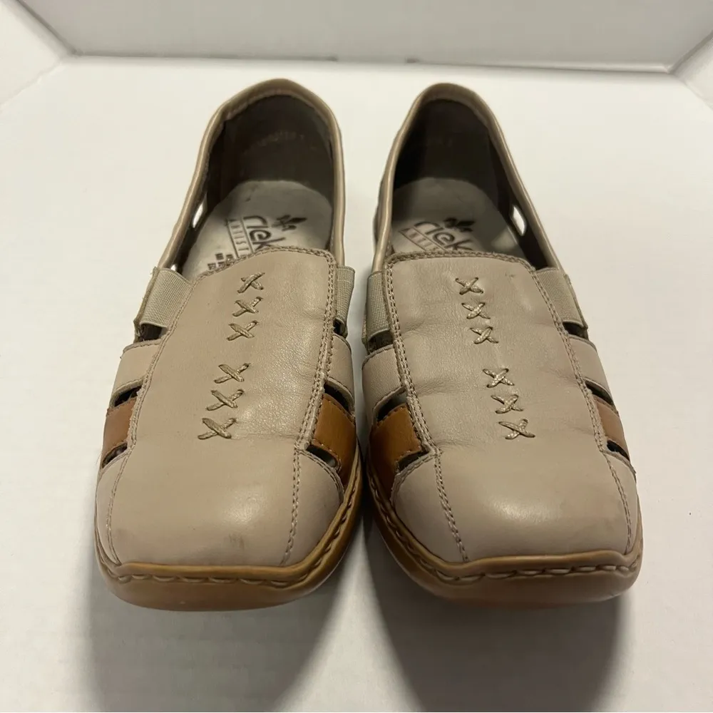 Rieker Anti Stress Shoes Denise Slip On Loafers Leather Cut Out Cream EU 39 GUC Tan Size 8 - Image 3