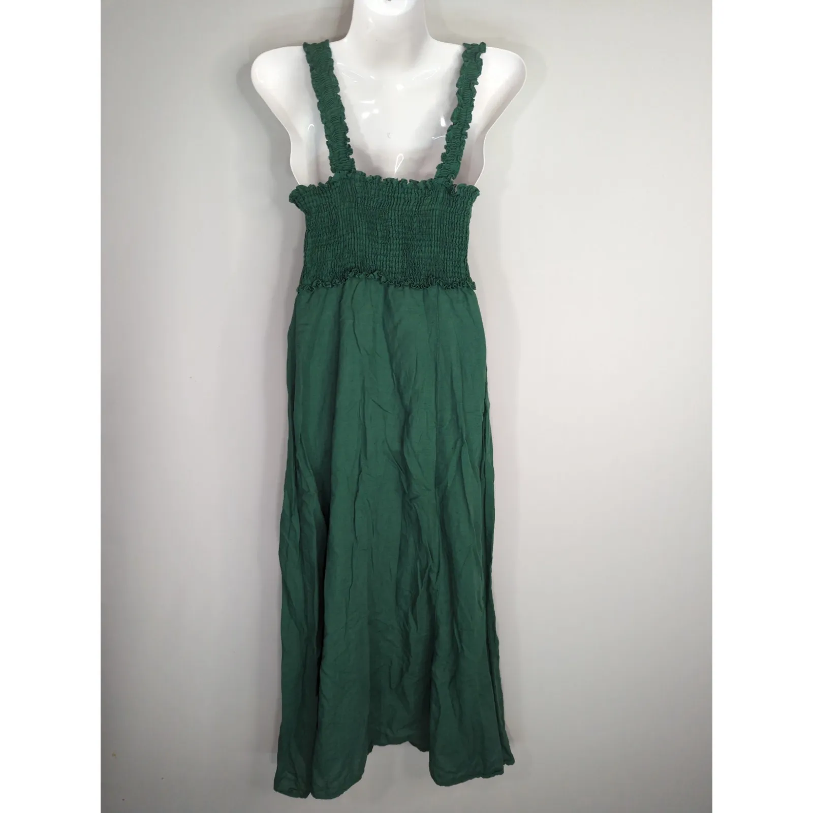 Zara Kelly Green Smocked Linen Blend Maxi Dress‎ Women's Small Cottage Prairie - Image 5