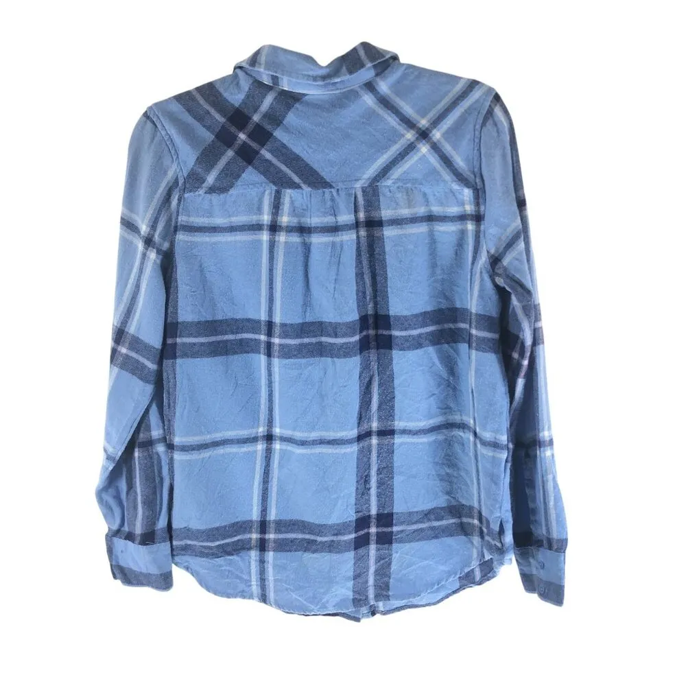 Arizona Jean Co Womens Flannel Shirt Button Down Pocket Plaid Blue XS - Image 2