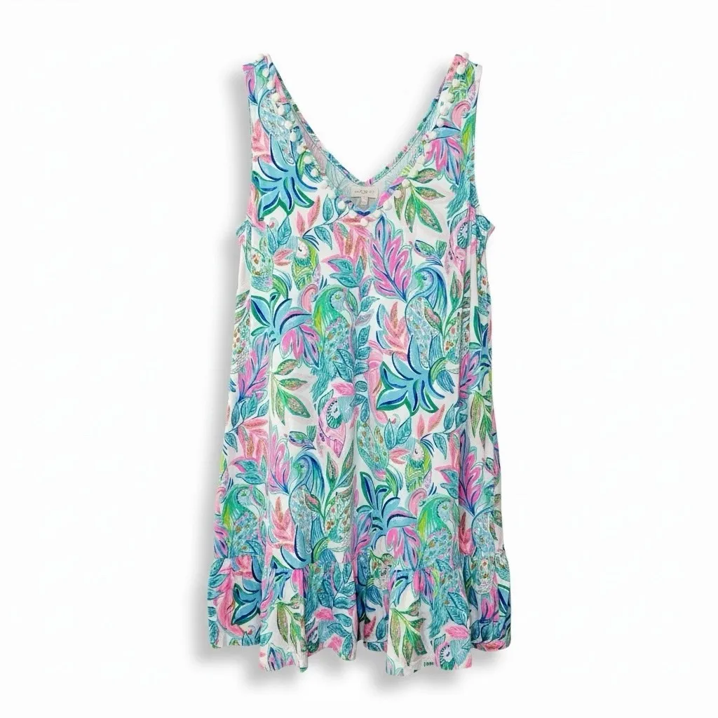 Lilly Pulitzer Womens Camilla Swing Dress L Resort White Toucan Cotton Sundress - Image 2