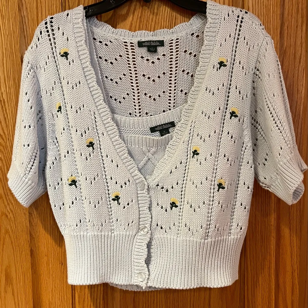 Wild Fable Embroidered Cable Knit Cardigan Sweater & Matching Cami Top Size‎ M/L - Image 6