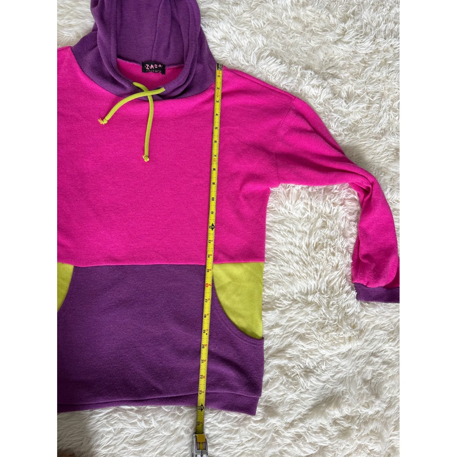 Zaza Color Block Hoodie Pullover Sweatshirt Pink Purple Green Casual - Image 3