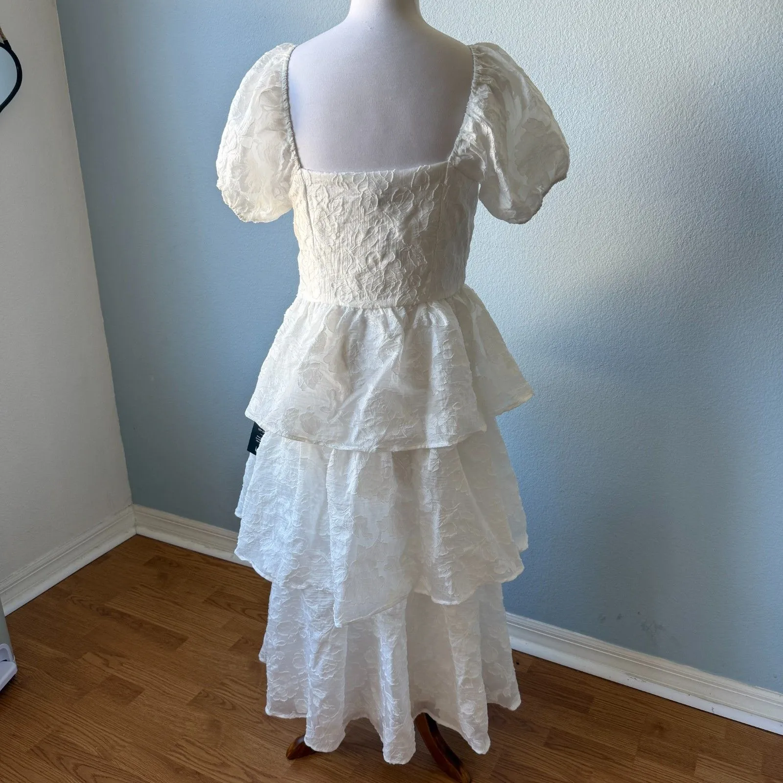 Lulus Mesmerizing Sweetheart Ivory Jacquard Puff Sleeve Midi Dress - Image 8