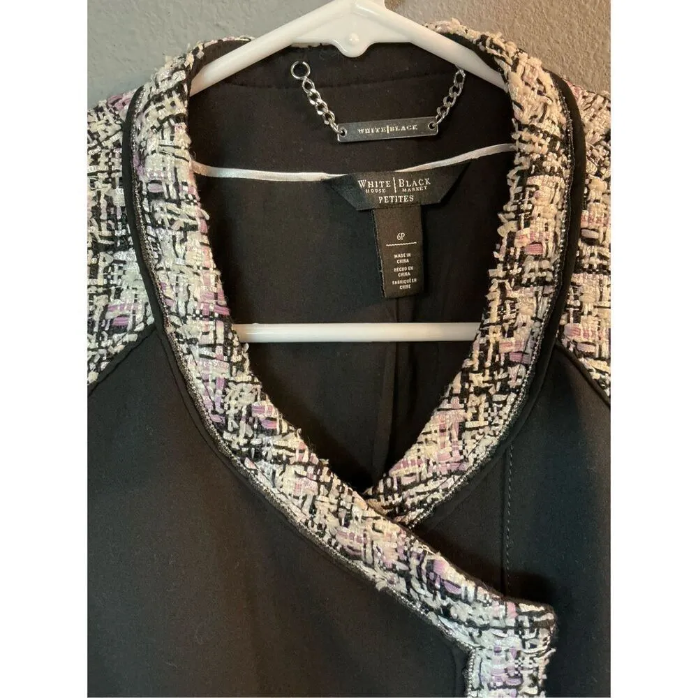 White House Black Market Asymmetrical Zip Tweed Trim Stretch Blazer Jacket 6Peti - Image 2