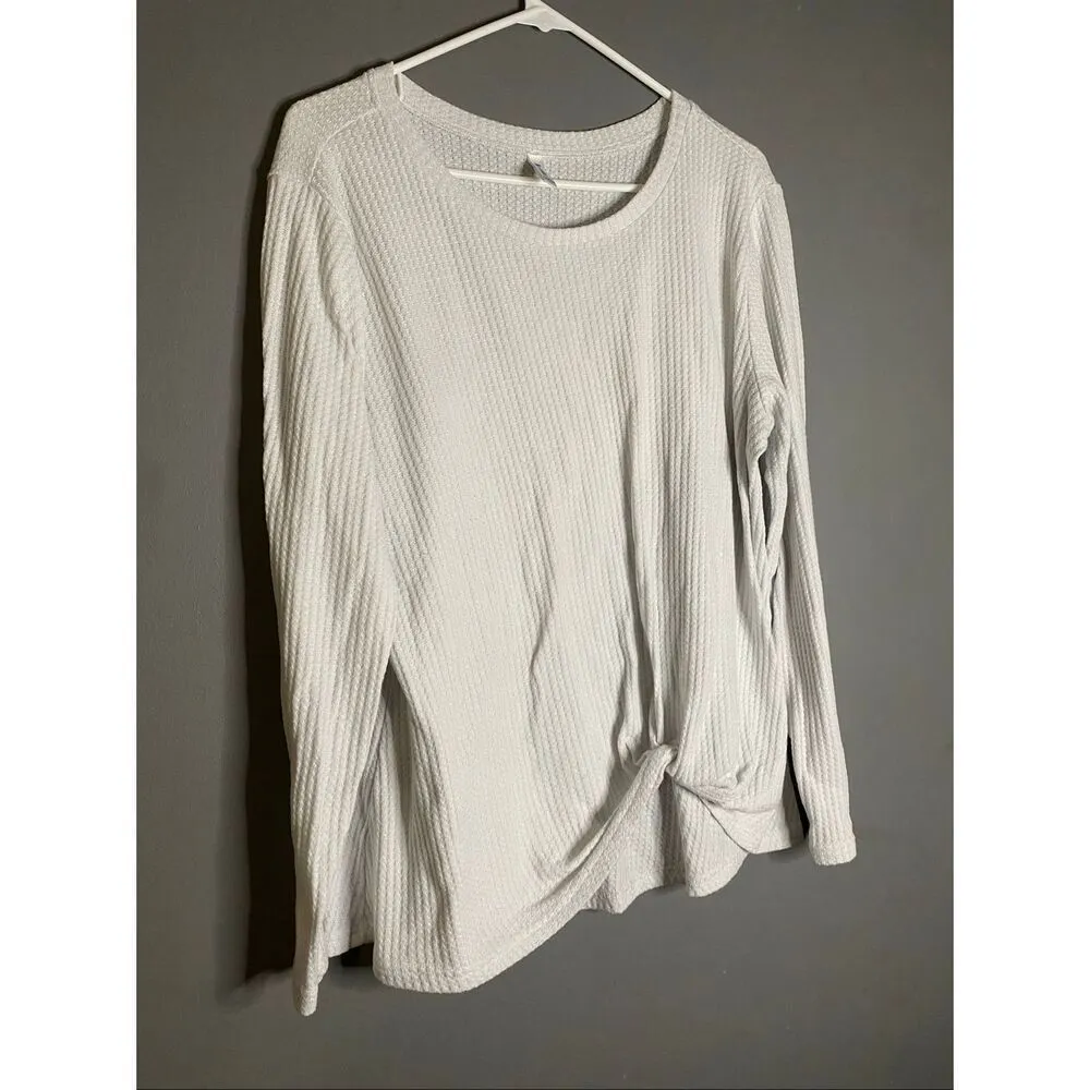 Amazon White Waffle Knit Top With Knot Detail Size 2XL - Image 2
