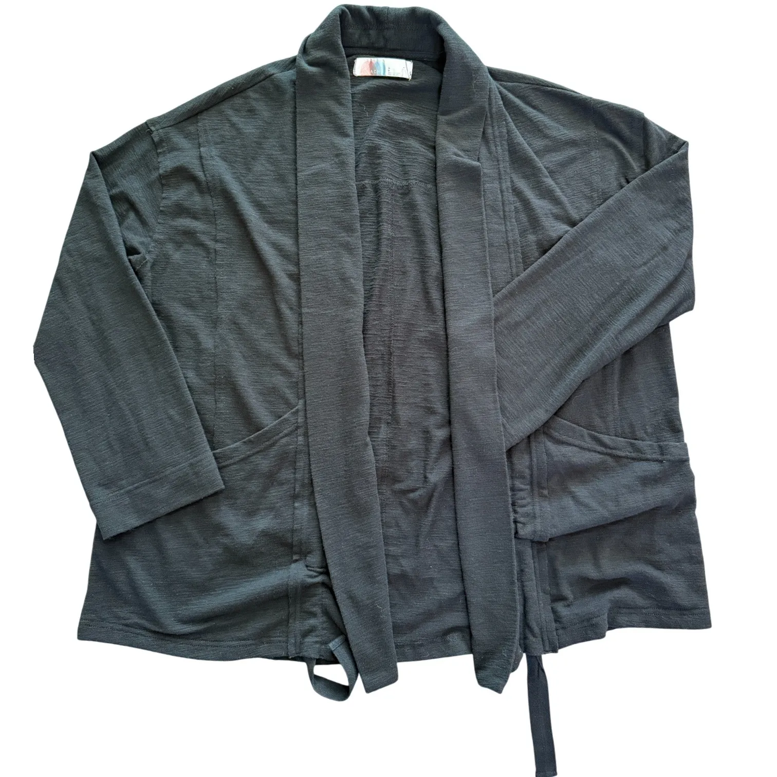 FP Beach Women's Washed Black Open Front Draped Cardigan French Terry Size S - Image 1