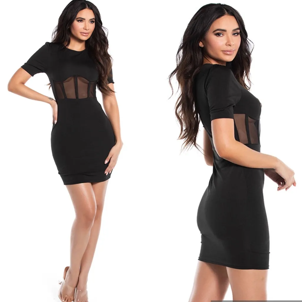 Yandy Elegant Black Mesh Panel Dress - Image 2