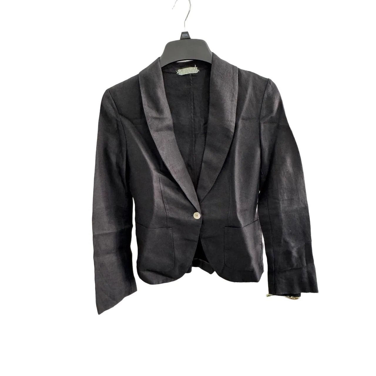 Vintage Black Linen Blazer Jacket with‎ Mother of Pearl Button Tailored Style - Image 2