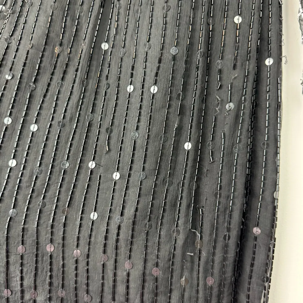 Vtg Lawrence Kazar Silk Beaded Formal Dress Sz XL Black White Sequin Long Sleeve - Image 14