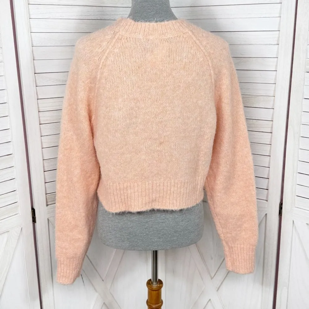American Eagle Outfitters Cropped Bow Front Sweater Peach Small - Image 5