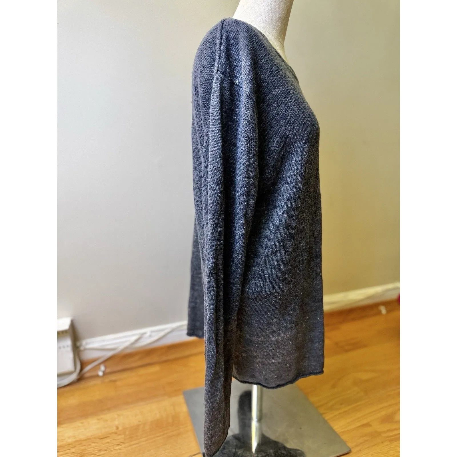 VINCE Blue Gray Heather Knit Linen Crew Neck Pullover Size M - Image 4